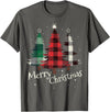 Merry Christmas Apparel Matching Family Clothes Merry Christmas Three Xmas Trees Buffalo Plaid Woman Gift T-Shirt - Asphalt