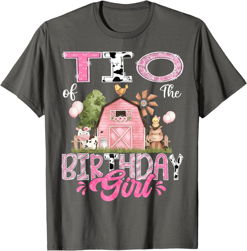 Famer Pink Cow Birthday Matching Tees Tio Of The Birthday Girl 1St Birthday Pink Cow Farm T-Shirt - Asphalt Grey