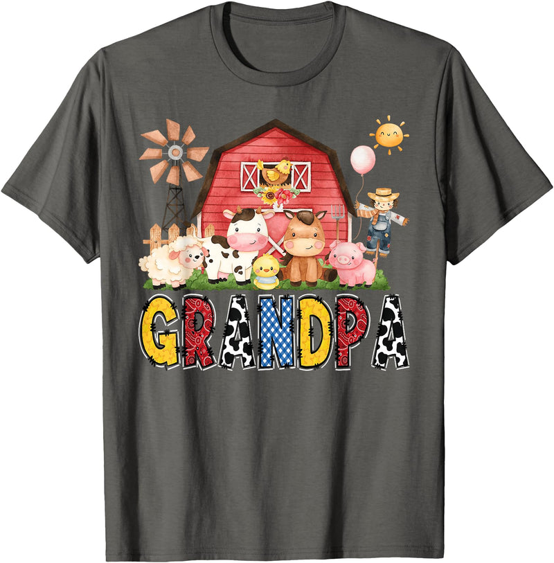 Funny Farm Cow Birthday Boy Matching Grandpa Farm Cow Birthday Boy Matching Family Party T-Shirt - Asphalt Grey