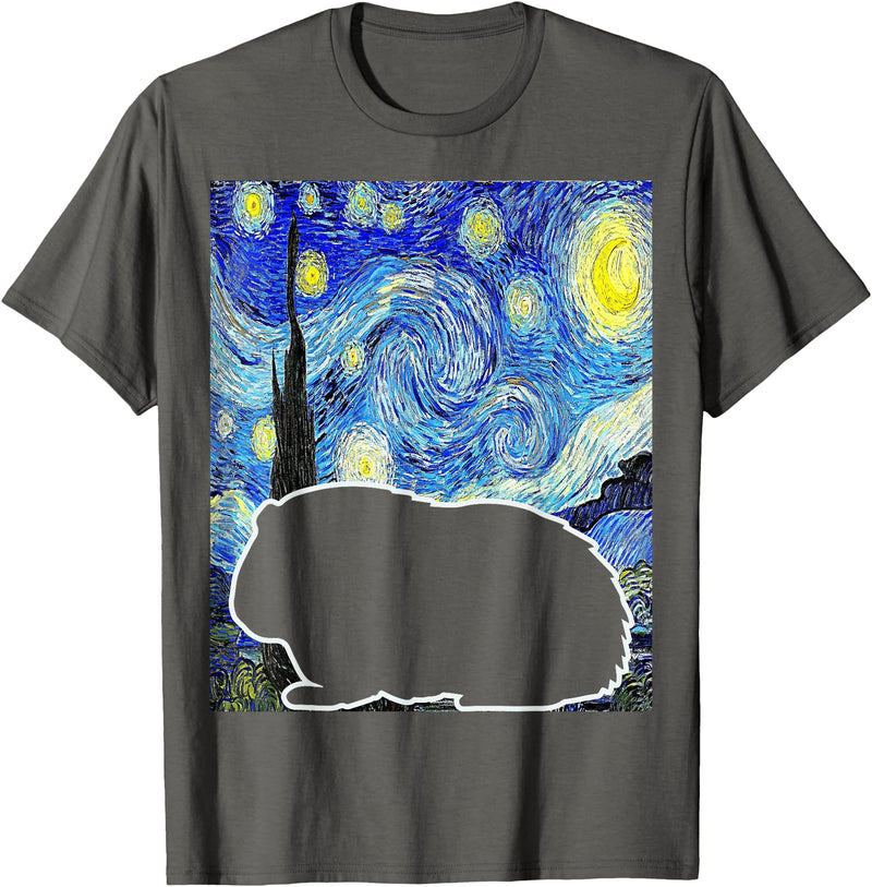 Starry Night Guinea Pig Lover Painting Guinea Pig Starry Night Van Gogh Guinea Pig Lover T-Shirt - Asphalt Grey