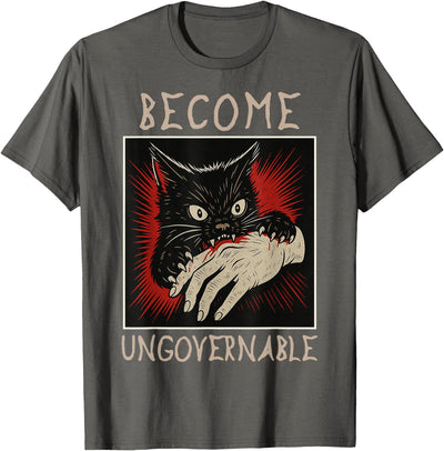 Women Men Become Ungovernable Cats Black Cat Meme Become Ungovernable Cats Black Cat Biting Hand Funny Meme T-Shirt
