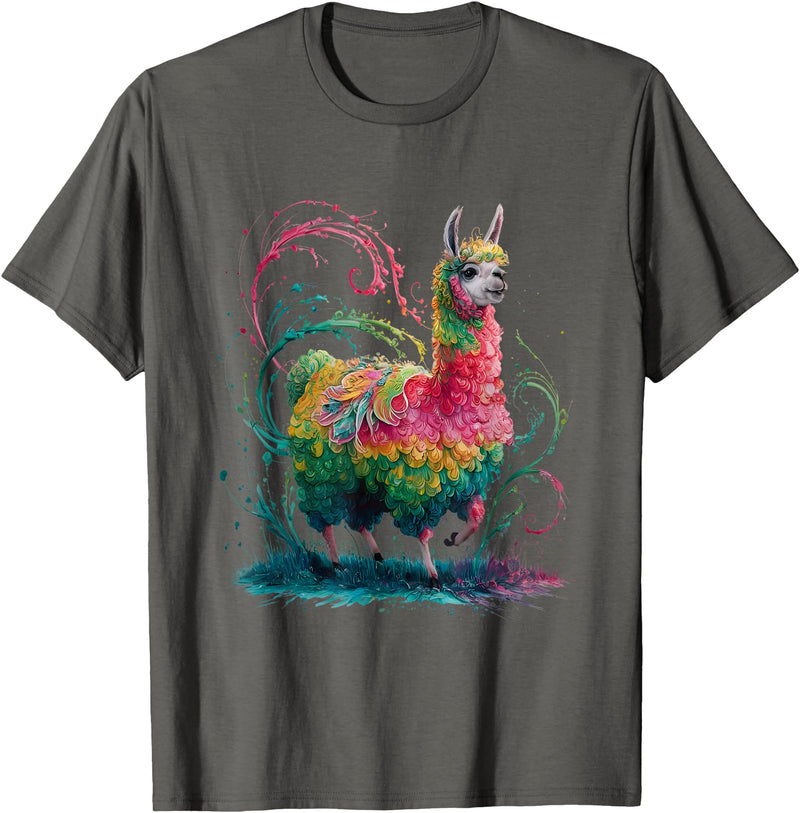 Colorful Watercolor Animal Designs Lama Men's Women's Colourful Watercolour Llama T-Shirt - Asphalt Grey