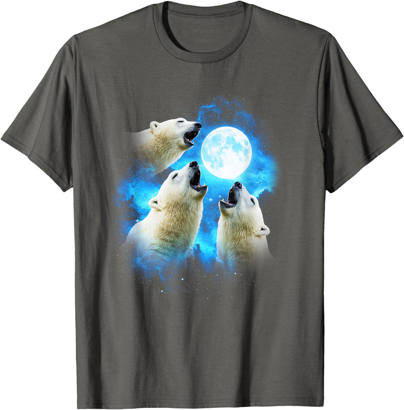 Animals howling blue 3 Polar Bear Howling at the Moon Colorful Blue T-Shirt - Asphalt Grey