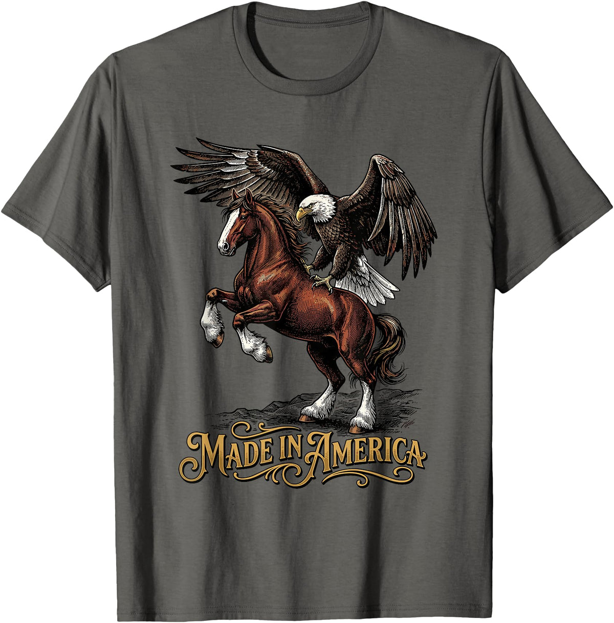 American Pride Horse Eagle Country Made in America Horse Eagle Patriotic Western T-Shirt - Asphalt Grey