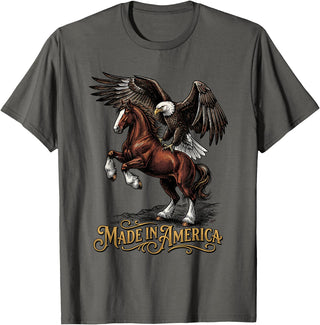 American Pride Horse Eagle Country Made in America Horse Eagle Patriotic Western T-Shirt - Asphalt Grey