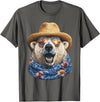 Whimsical Coastal Animals Beachgoers Cute Polar Bear with Sunglasses and Straw Hat Animal Summer T-Shirt - Asphalt Grey