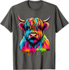 Cute Highland Cow Gifts Colorful Highland Cow T-Shirt - Asphalt Grey