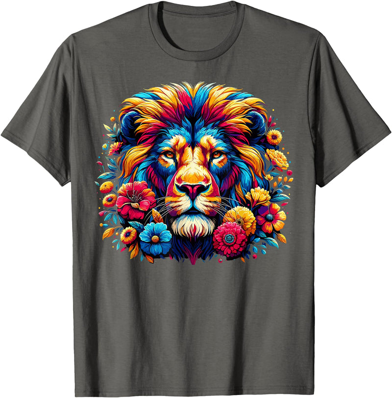 Lion Lover Face Wild Animal Lion Face Colorful Wild Animal Cute Lion T-Shirt - Asphalt Grey