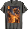 Highland Cow Lover Design For Men Women Kids Highland Cow Howling to The Moon Funny Meme 90s Animal Lover T-Shirt - Asphalt