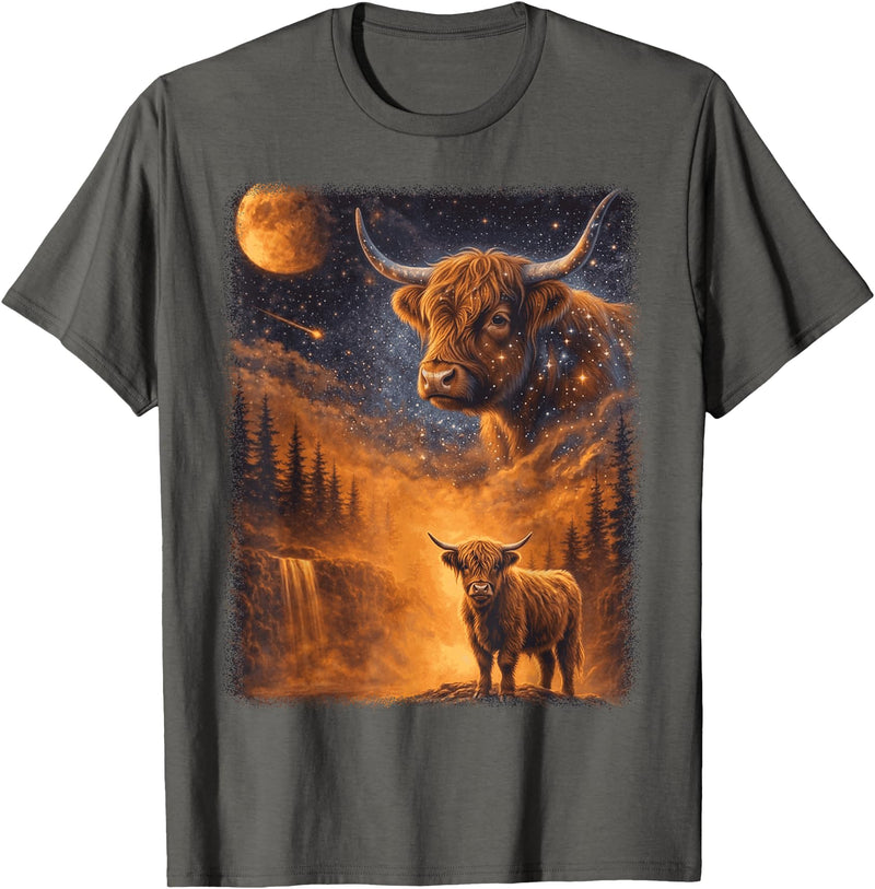 Highland Cow Lover Design For Men Women Kids Highland Cow Howling to The Moon Funny Meme 90s Animal Lover T-Shirt - Asphalt
