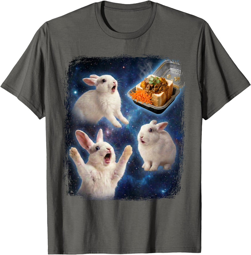 Bunny Chow Space Rabbit South Africa Food Curry Meme Funny T-Shirt in Asphalt Grey