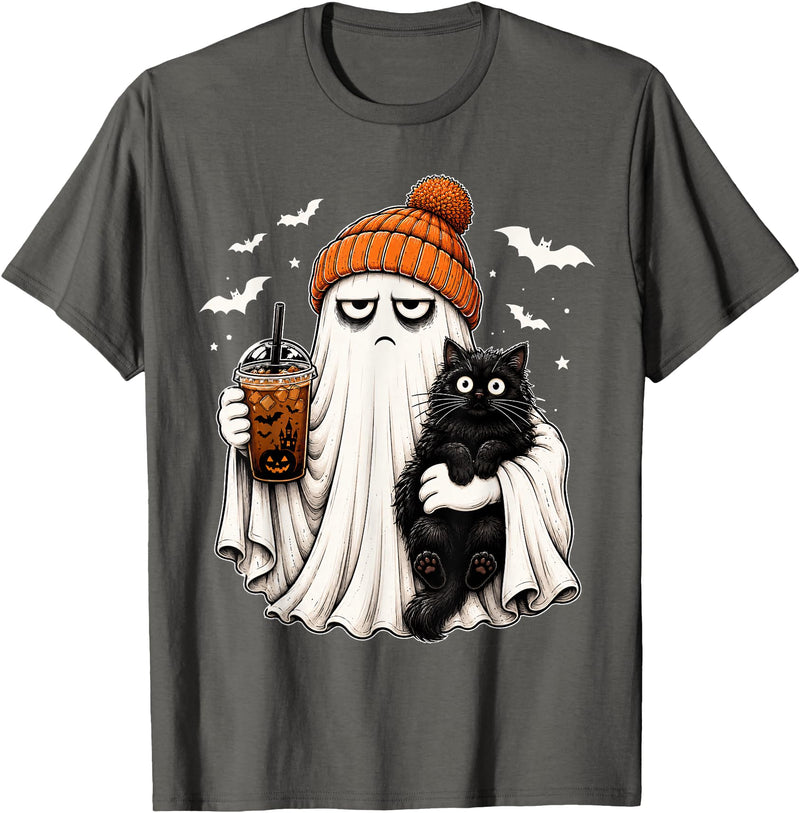 mom and daughter halloween cat Ghost Coffee Women's Funny cat Halloween boojee Ghost T-Shirt - Asphalt Grey