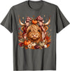 Highland Cow Fall Autumn Gifts Thanksgiving Shirt Highland Cow Pumpkin Coquette Bow Autumn Fall Cute Western T-Shirt -