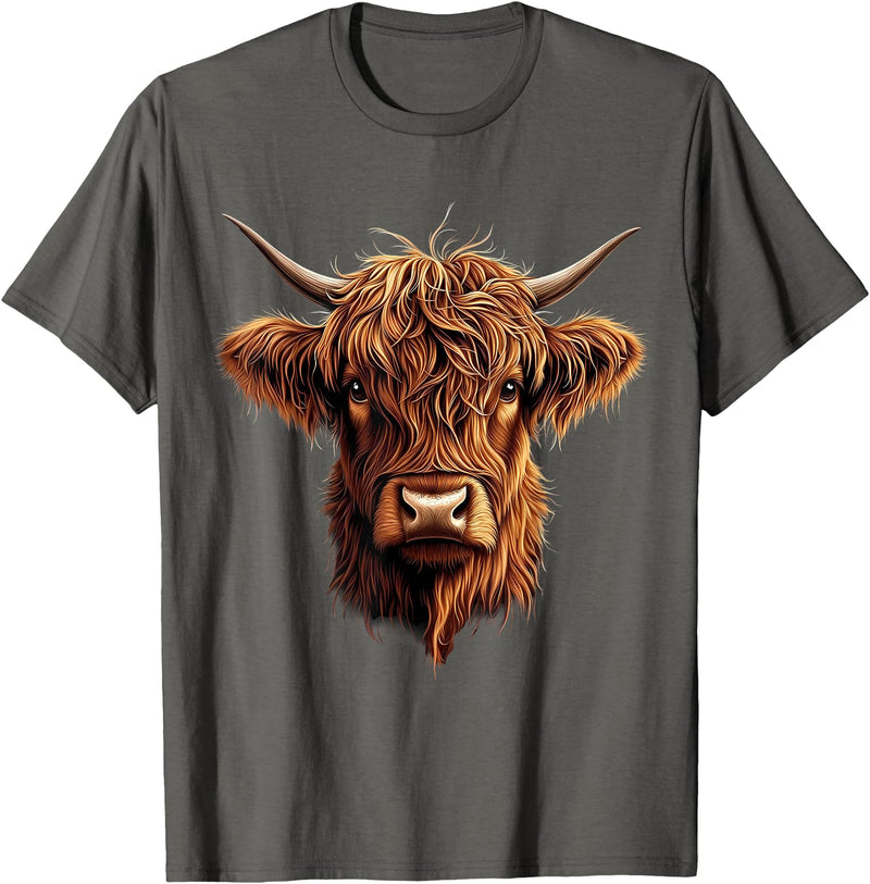 Cute Scottish Highlander Cattle Designs Scottish Highland Cow Messy Bun Scottish Highlander Cow T-Shirt - Asphalt Grey