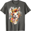 Llama Bloom Studio Cute Llama Floral Crown Watercolor Animal Art T-Shirt - Asphalt Grey