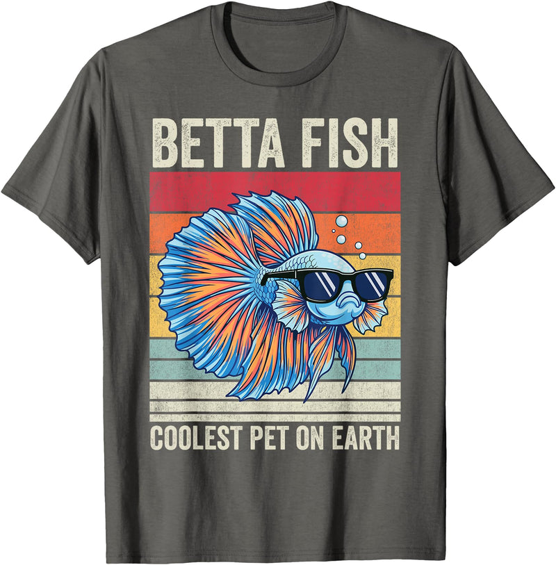 Betta Fish by AKH Betta Fish Coolest Pet on Earth, Vintage Betta Fish T-Shirt - Asphalt Grey