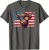Funny Cute Highland Cow 4th Of July Farmer Gifts Highland Cow American Flag Farm Cow Lover Patriotic Vintage Style T-Shirt -