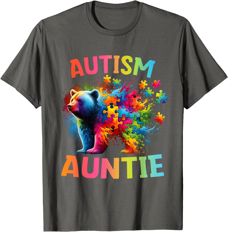 Colorful Rainbow Family Bear Autism Awareness Autism Auntie Colorful Rainbow Auntie Bear Autism Awareness T-Shirt - Asphalt Grey