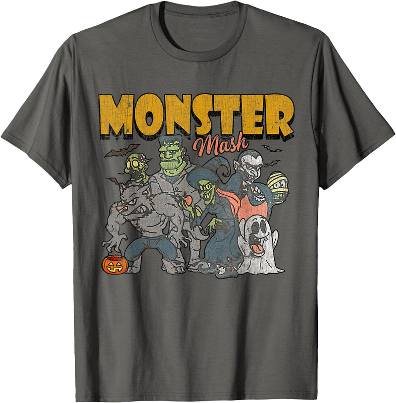 Monster Mash Vintage Ghost Halloween Funny T-Shirt - Asphalt Grey