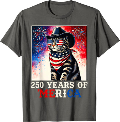 250th Anniversary Patriotic Gift For Men Women 250 Years Cat July 4th American Flag USA 250 Anniversary T-Shirt