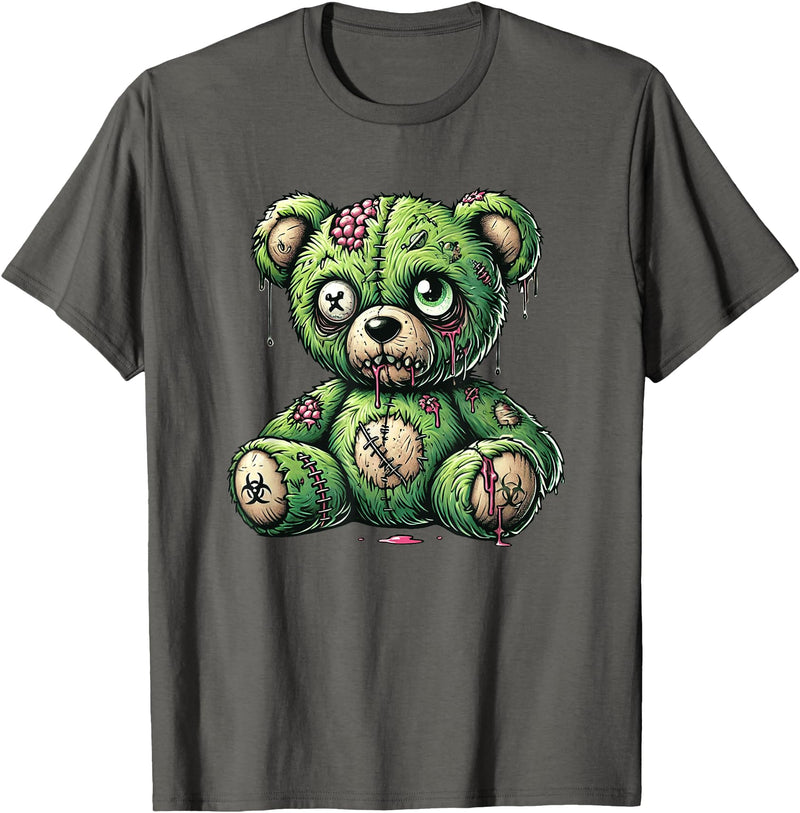 Nerdy Dreamaz Designs Zombie Bear Halloween Zombie Teddy Zombie Lover T-Shirt - Asphalt Grey
