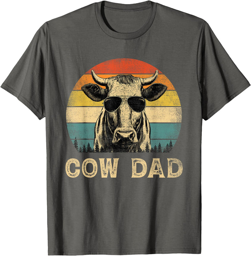 Cow Dad Vintage Retro Fathers Day Funny Gift Vintage Cow Dad Cow Lovers Daddy Father's Day T-Shirt - Asphalt Grey