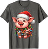 Wrapped with Christmas Lights Pig Christmas Lights Santa Hat Xmas Snow T-Shirt - Asphalt Grey