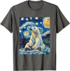 Bear Designs. Cute Polar Bear Van Gogh Style Starry Night Funny Graphic T-Shirt - Asphalt Grey