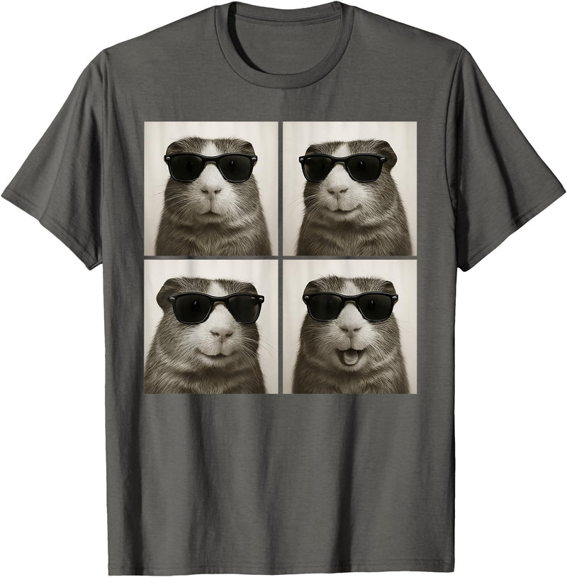 Retro Guinea Pig Portrait with Sunglasses Funny Guinea Pig Lover Cute Guinea Pig Photo Booth T-Shirt - Asphalt Grey