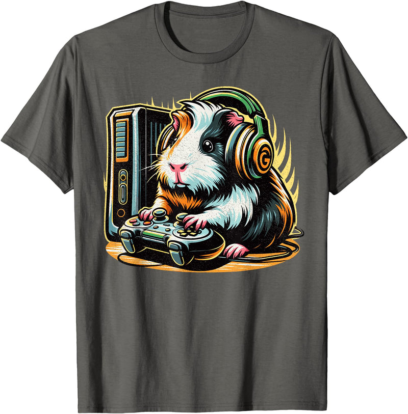 Guinea Pig fluffy cavy Gamers Tees Guinea Pig Shirt Funny Guinea Pig & Video Games Lover Gamer T-Shirt - Asphalt Grey