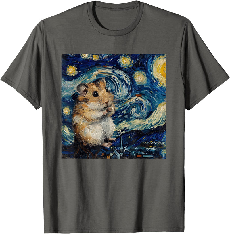Hamster Van Gogh Style Starry Night T-Shirt - Asphalt Grey