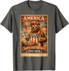 USA Birthday 250th American Spirit Tees All Ages Celebrate 250 Years with Fun Bear BBQ Graphic T-Shirt - Asphalt Grey