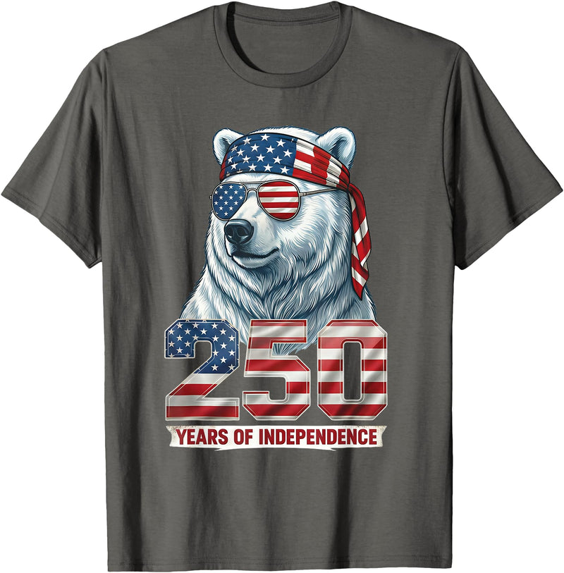 Patriotic Bear Freedom Anniversary Celebration Polar Bear 250 Years of Independence Patriotic America 1776 T-Shirt - Asphalt Grey