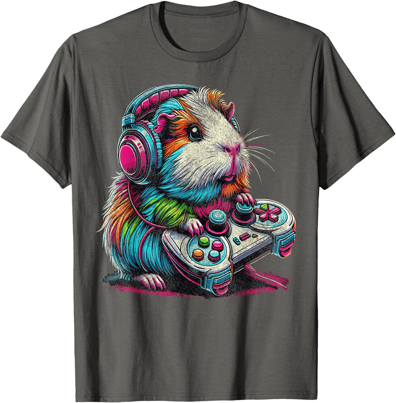 Funny Graphic Guinea Pig Gamers Guinea Pig Video Games Lover Guinea Pig T-Shirt - Asphalt Grey