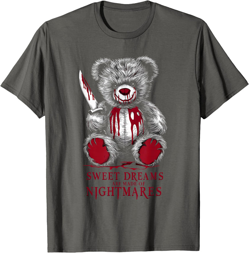 Horror Teddy Bear Horror Movie Scary Creepy Terrifying Teddy Spooky Plush Horror Teddy Bear Scary T-Shirt - Asphalt Grey