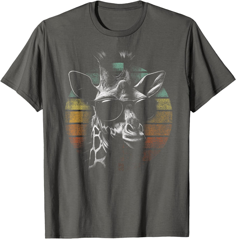 Vintage Giraffe Apparel. Giraffe Vintage Sunglasses Funny Retro African Animal T-Shirt - Asphalt Grey