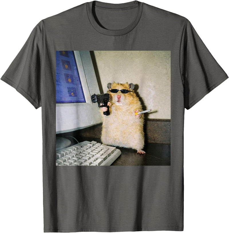 Funny Hamster Meme Cyber Hamster Meme Smoking Humor Computer T-Shirt - Asphalt Grey