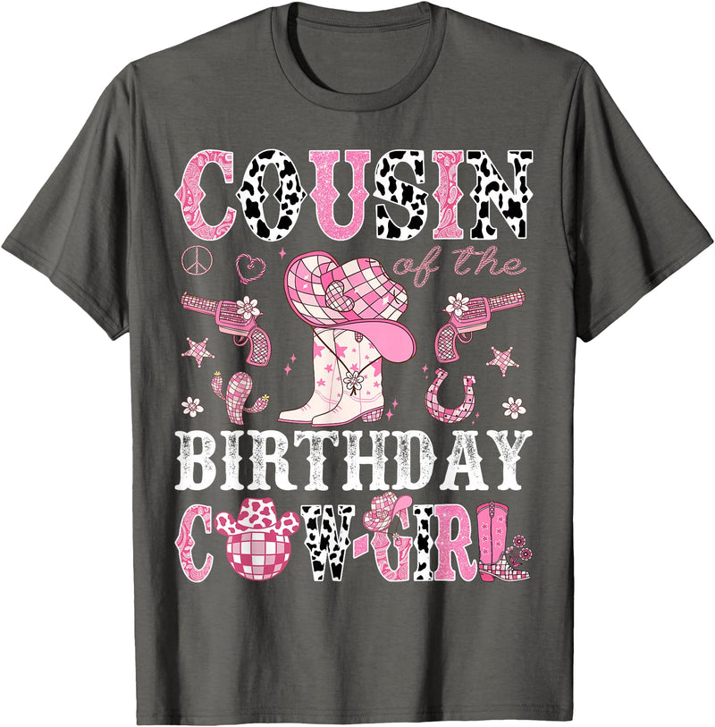 Cowgirl Disco 1st Birthday Matching Family Cousin Of The Birthday Cow-Girl Pink Disco Rodeo Western T-Shirt - Asphalt Grey