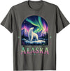 Polar Bear Art Lovers Polar Bear Under Aurora Borealis T-Shirt - Asphalt Grey