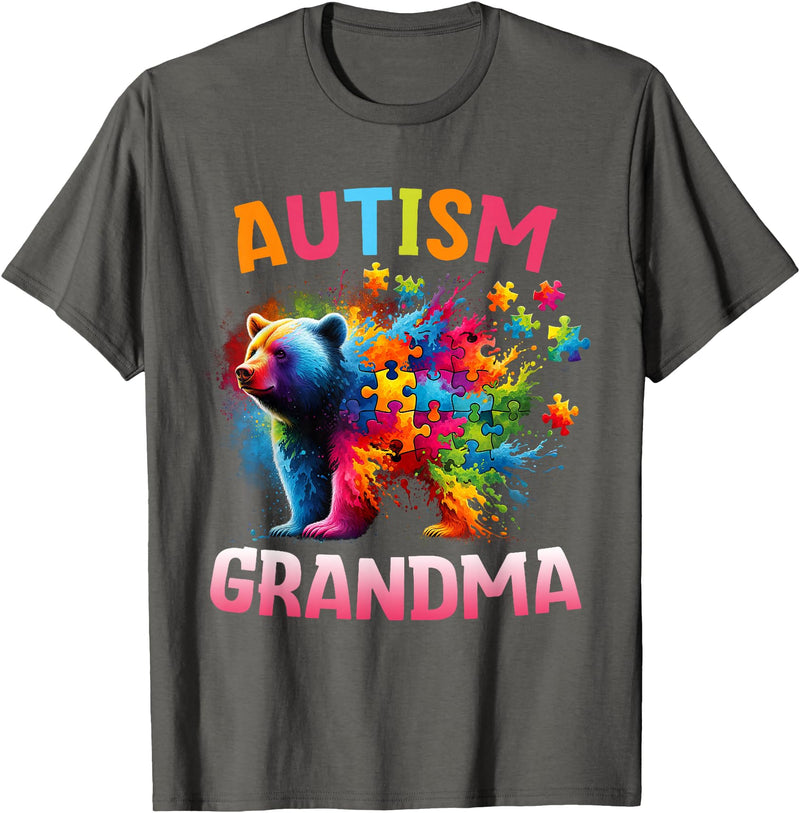 Colorful Rainbow Family Bear Autism Awareness Autism Grandma Colorful Rainbow Grandma Bear Autism T-Shirt - Asphalt Grey