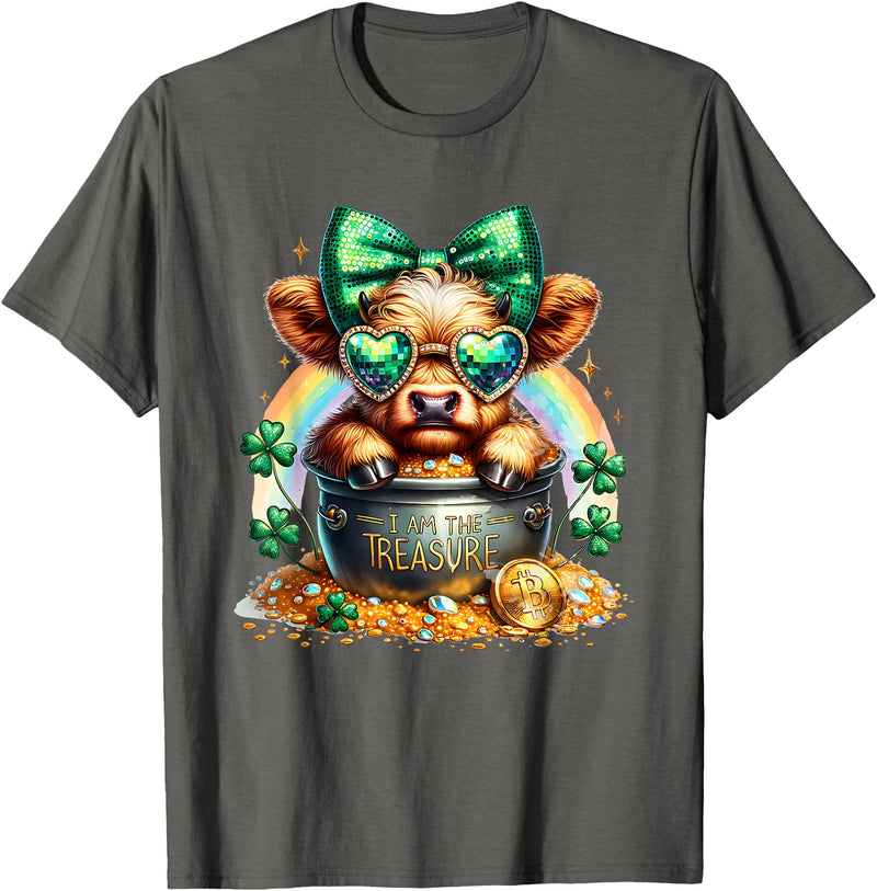 St. Patricks Day Highland Cow Highland Cow Tees St. Patricks Day Highland Cow Highland Cow T-Shirt - Asphalt Grey