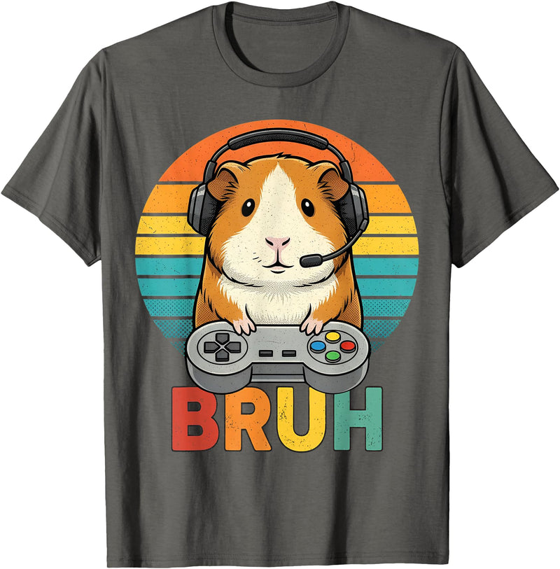 Gamer Guinea Pig Bruh Vintage Gaming For Boys Kids Gaming Guinea Pig Bruh Retro Guinea Pig Gamer Bruh Kids Boys T-Shirt - Asphalt Grey