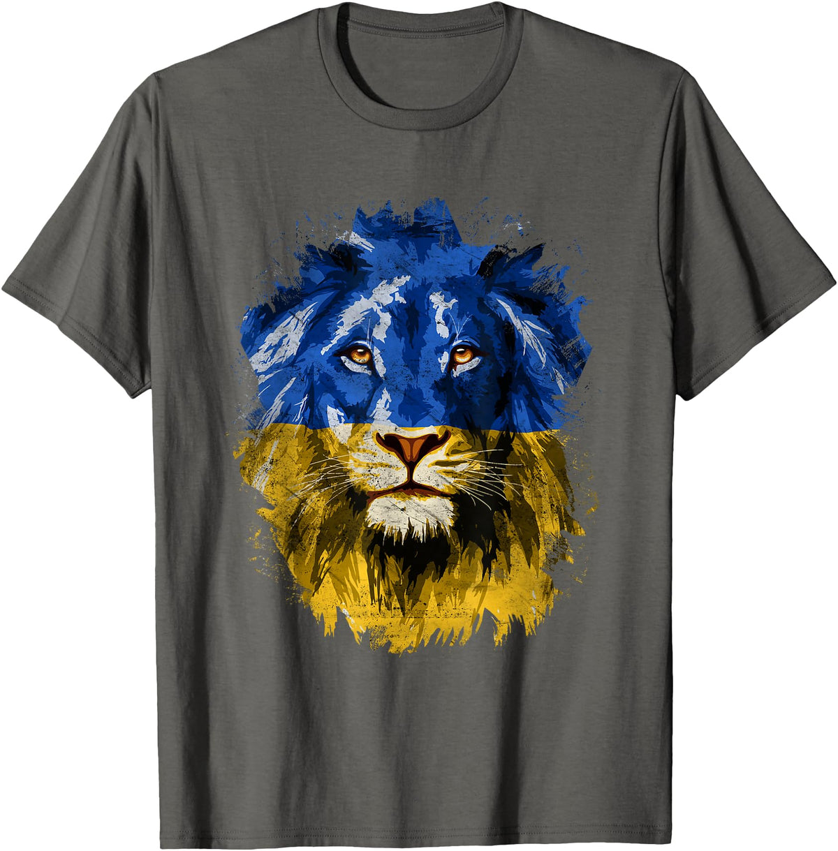Vintage Yellow & Blue Flag Lion Face National Colours T-Shirt - Asphalt Grey