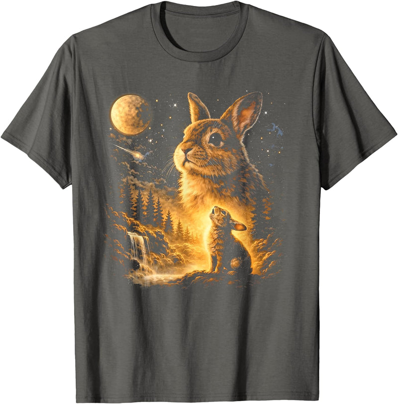 Vintage Howling Bunny to the Moon Retro 90s Funny Rabbit T-Shirt in Asphalt Grey