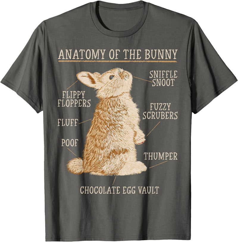 Rabbit Anatomy Bunny Lover Animal Pet Owner T-Shirt in Asphalt Grey