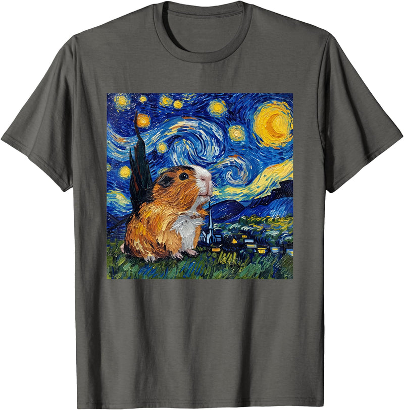 Guinea Pig Lover Co. Guinea Pig Van Gogh Style Starry Night Graphic T-Shirt - Asphalt Grey