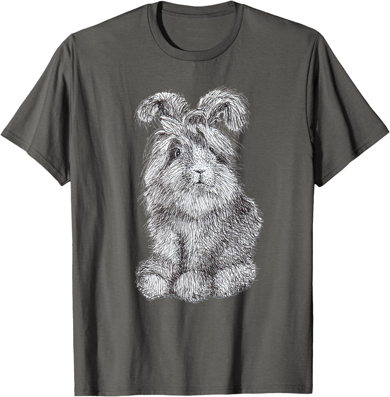 Angora Bunny Rabbit Drawing Men's Women's Children's T-Shirt in Asphalt Grey
