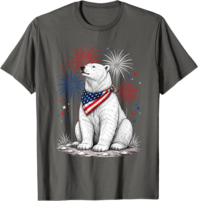 Polar Bear America's 250th 4th of July Outfit Polar Bear America's 250th Patriotic Fireworks Animal Lovers T-Shirt - Asphalt Grey