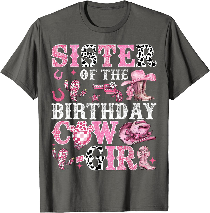 Birthday Girl CowGirl Family Matching Sister Of The Birthday Cow-Girl Rodeo Cow Girl Birthday T-Shirt - Asphalt Grey
