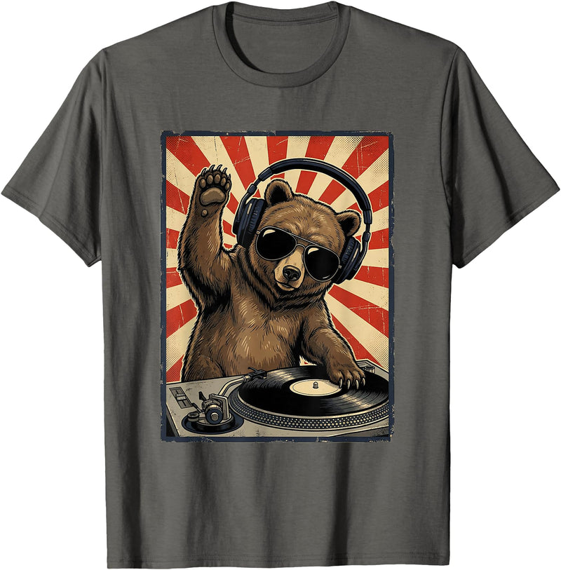 Bear DJ Stuff & Accessories Cool Retro Bear DJ Funny Bears Music Men Women Kids T-Shirt - Asphalt Grey